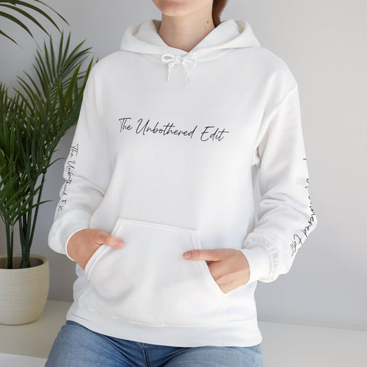 The Unbothered Edit Hoodie — Minimal Script Logo Pullover