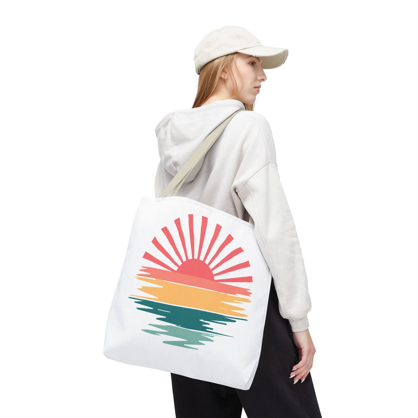 Sunrise Sunset Tote Bag — Retro Beach Sunset Canvas Tote