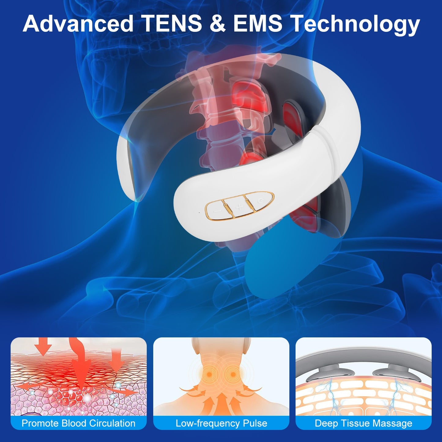 EMS Neck Massager W/ Heat, 6 Modes ,15 Intensity Levels