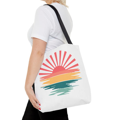 Sunrise Sunset Tote Bag — Retro Beach Sunset Canvas Tote