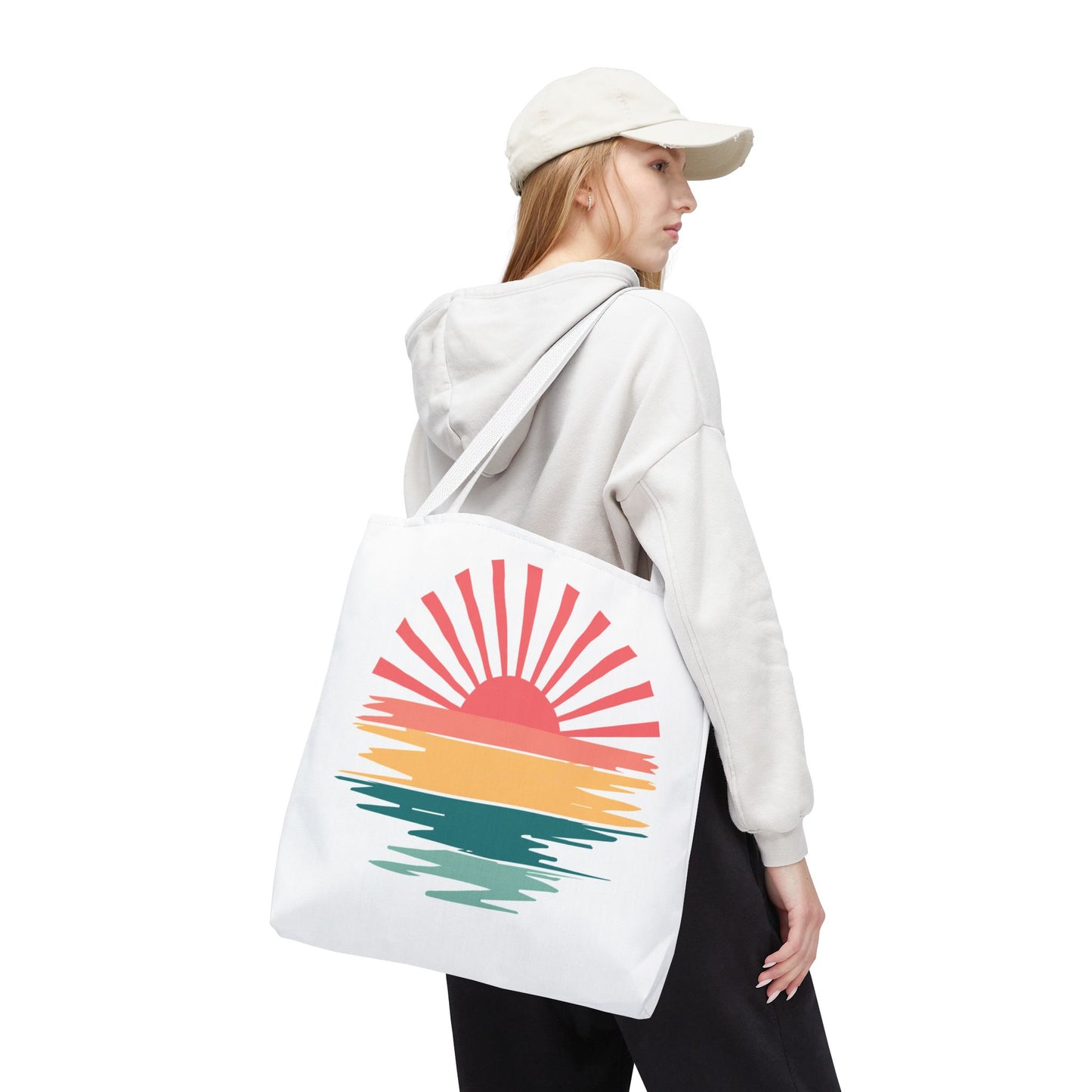 Sunrise Sunset Tote Bag — Retro Beach Sunset Canvas Tote