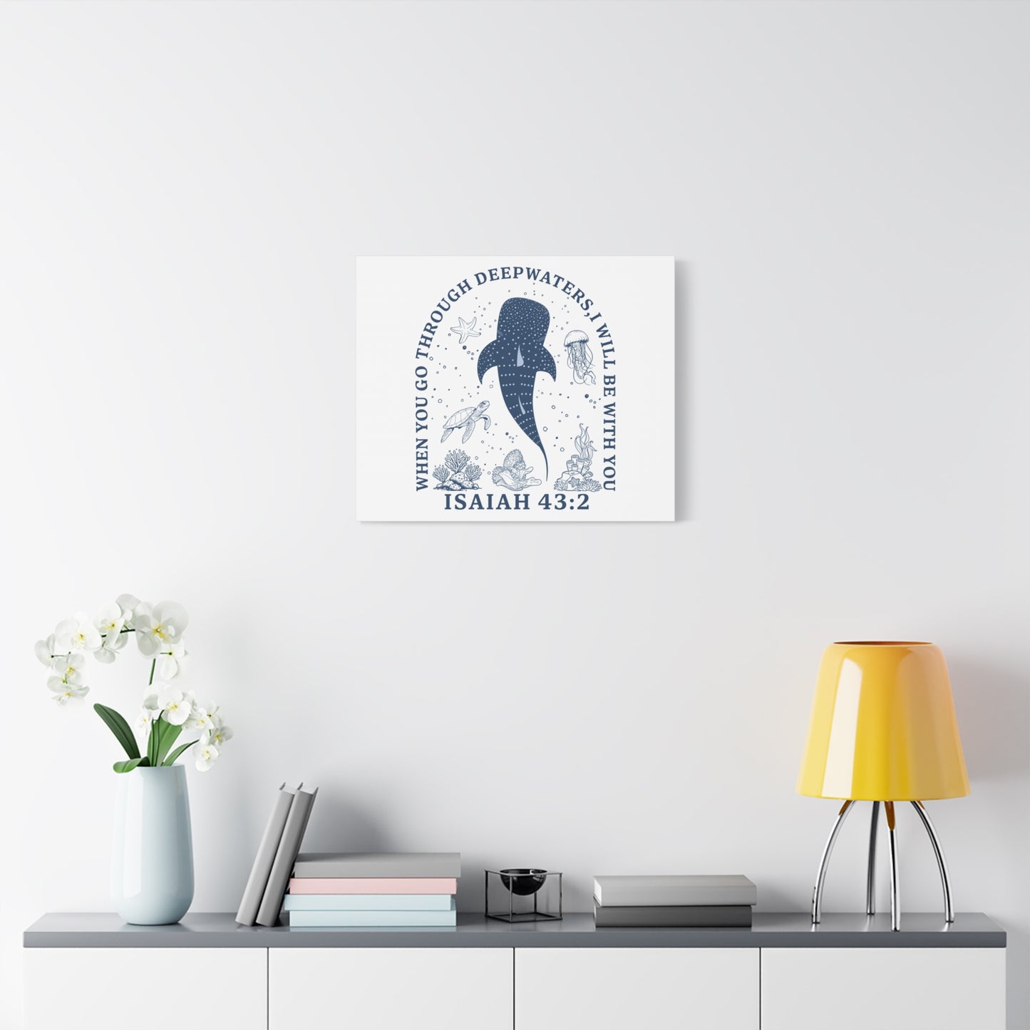 Isaiah 43:2 Whale Canvas Wall Art — "When You Go Through Deepwaters, I Will Be With You"