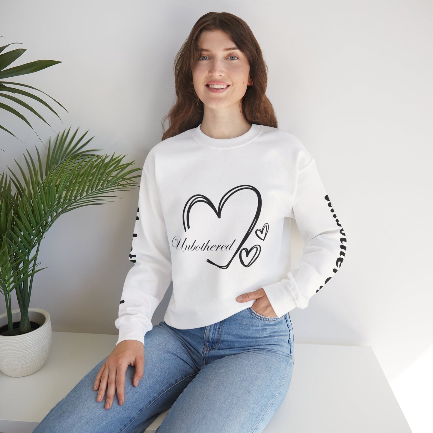 Unbothered Heart Crewneck Sweatshirt — "Unbothered" Sleeve Design