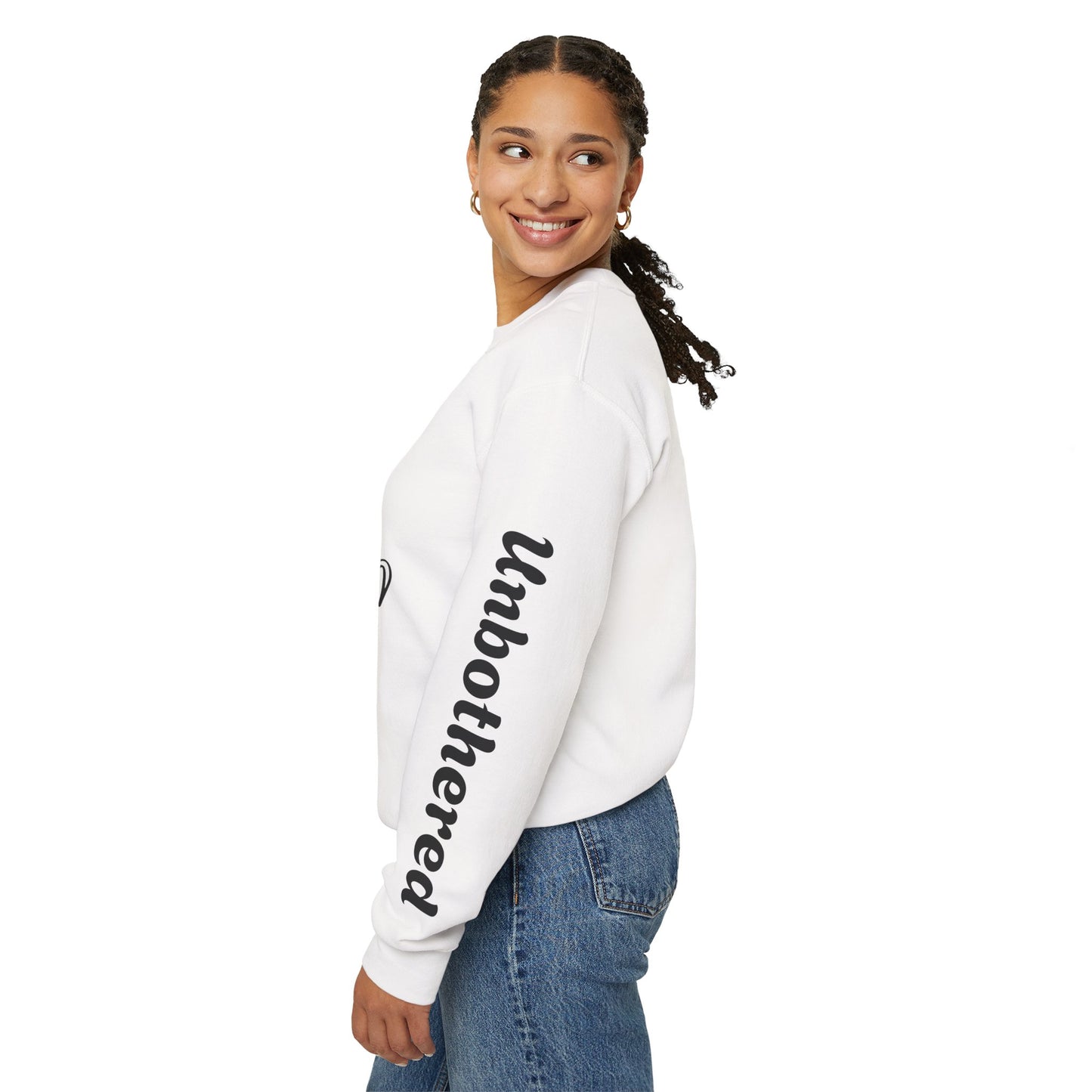 Unbothered Heart Crewneck Sweatshirt — "Unbothered" Sleeve Design