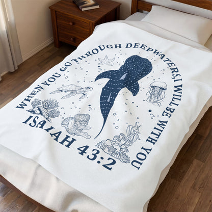 Isaiah 43:2 Whale Velveteen Plush Blanket – Faith-Inspired Ocean Comfort for Baptism & Encouragement