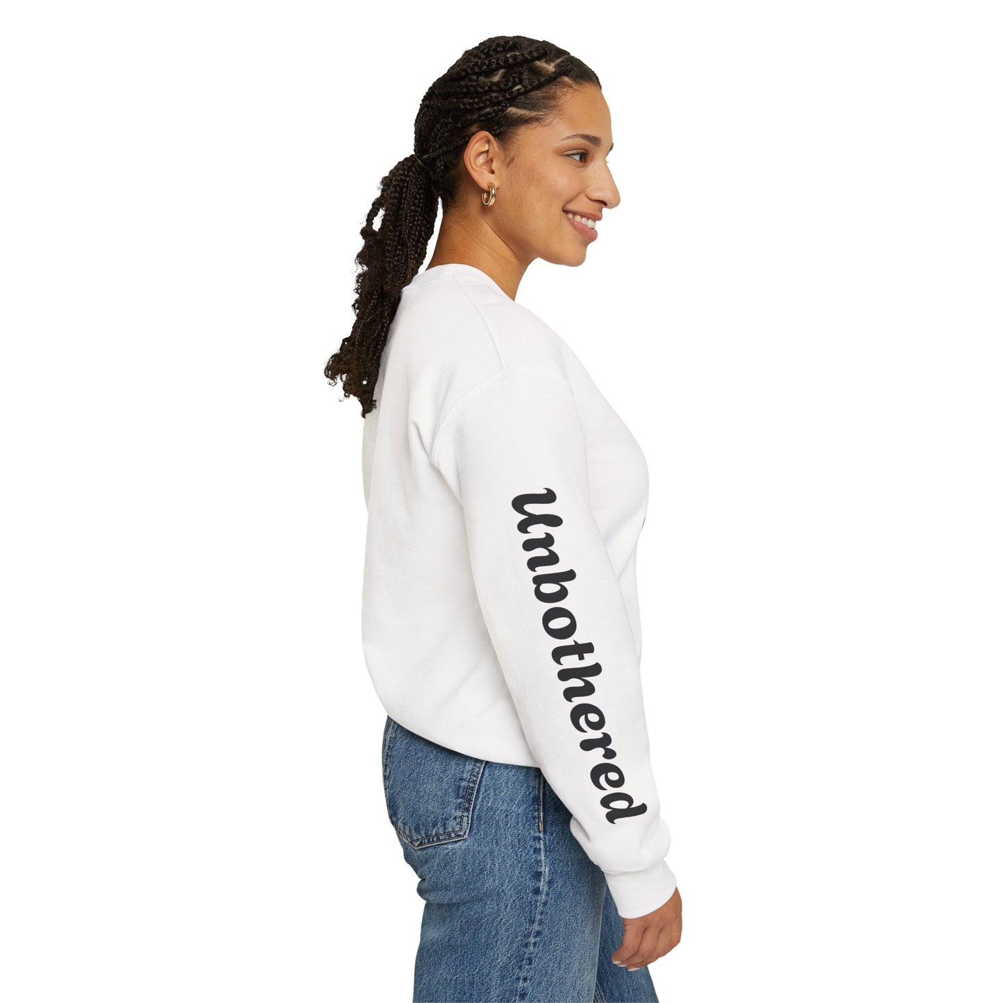 Unbothered Heart Crewneck Sweatshirt — "Unbothered" Sleeve Design