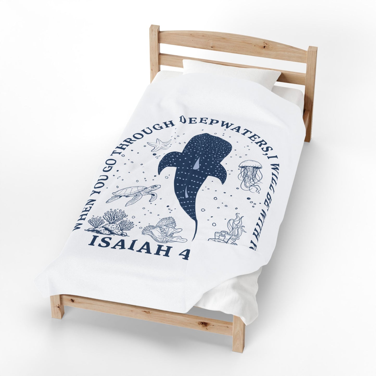Isaiah 43:2 Whale Velveteen Plush Blanket – Faith-Inspired Ocean Comfort for Baptism & Encouragement