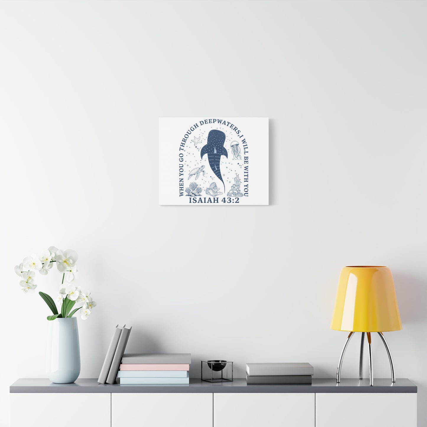 Isaiah 43:2 Whale Canvas Wall Art — "When You Go Through Deepwaters, I Will Be With You"