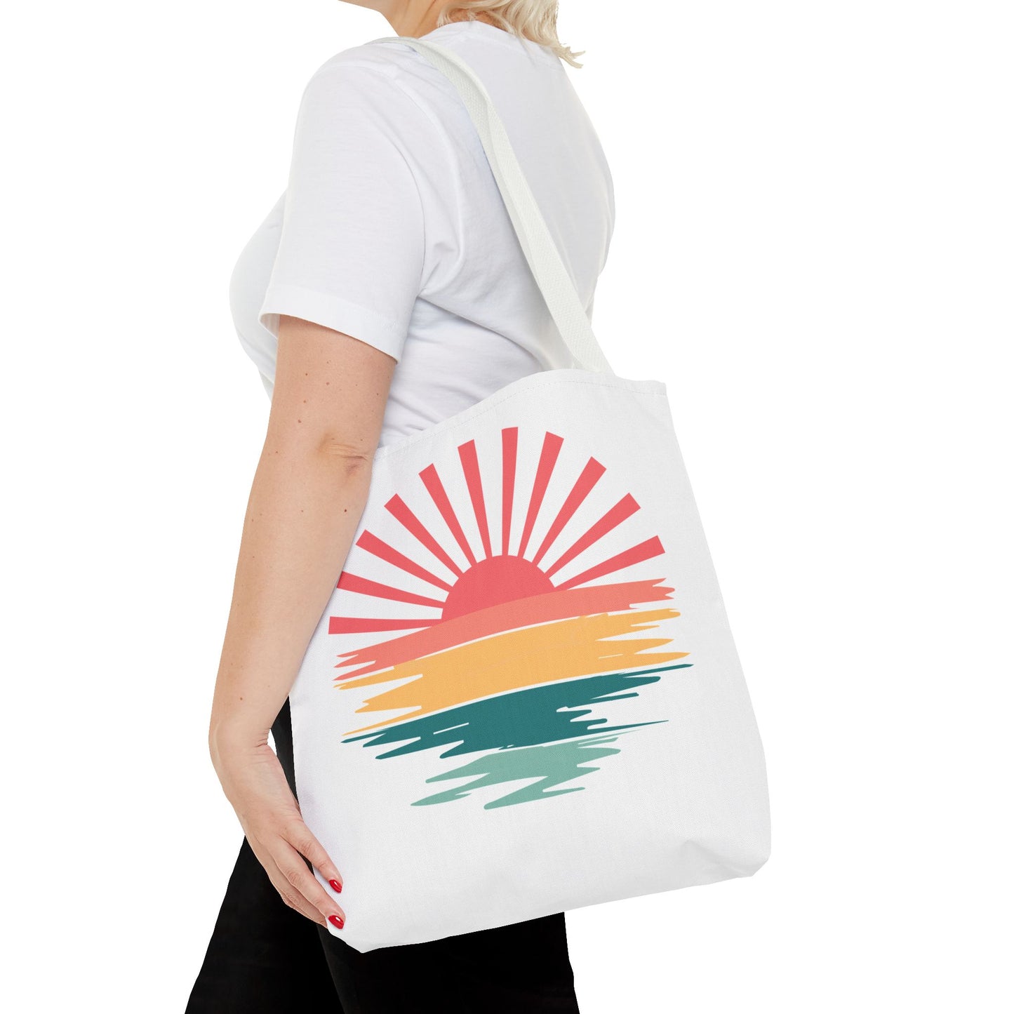 Sunrise Sunset Tote Bag — Retro Beach Sunset Canvas Tote