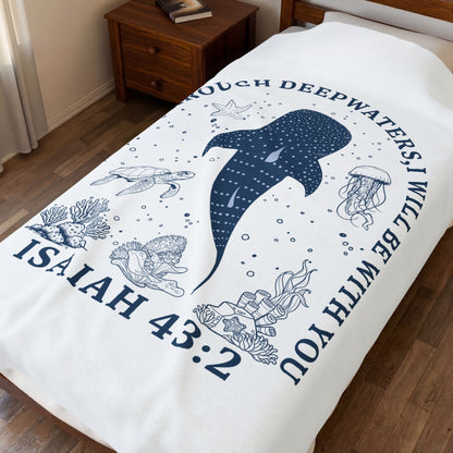 Isaiah 43:2 Whale Velveteen Plush Blanket – Faith-Inspired Ocean Comfort for Baptism & Encouragement