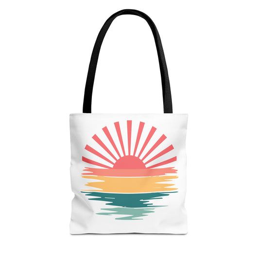 Sunrise Sunset Tote Bag — Retro Beach Sunset Canvas Tote