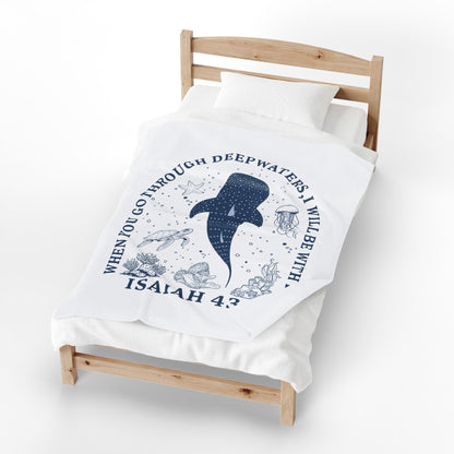 Isaiah 43:2 Whale Velveteen Plush Blanket – Faith-Inspired Ocean Comfort for Baptism & Encouragement