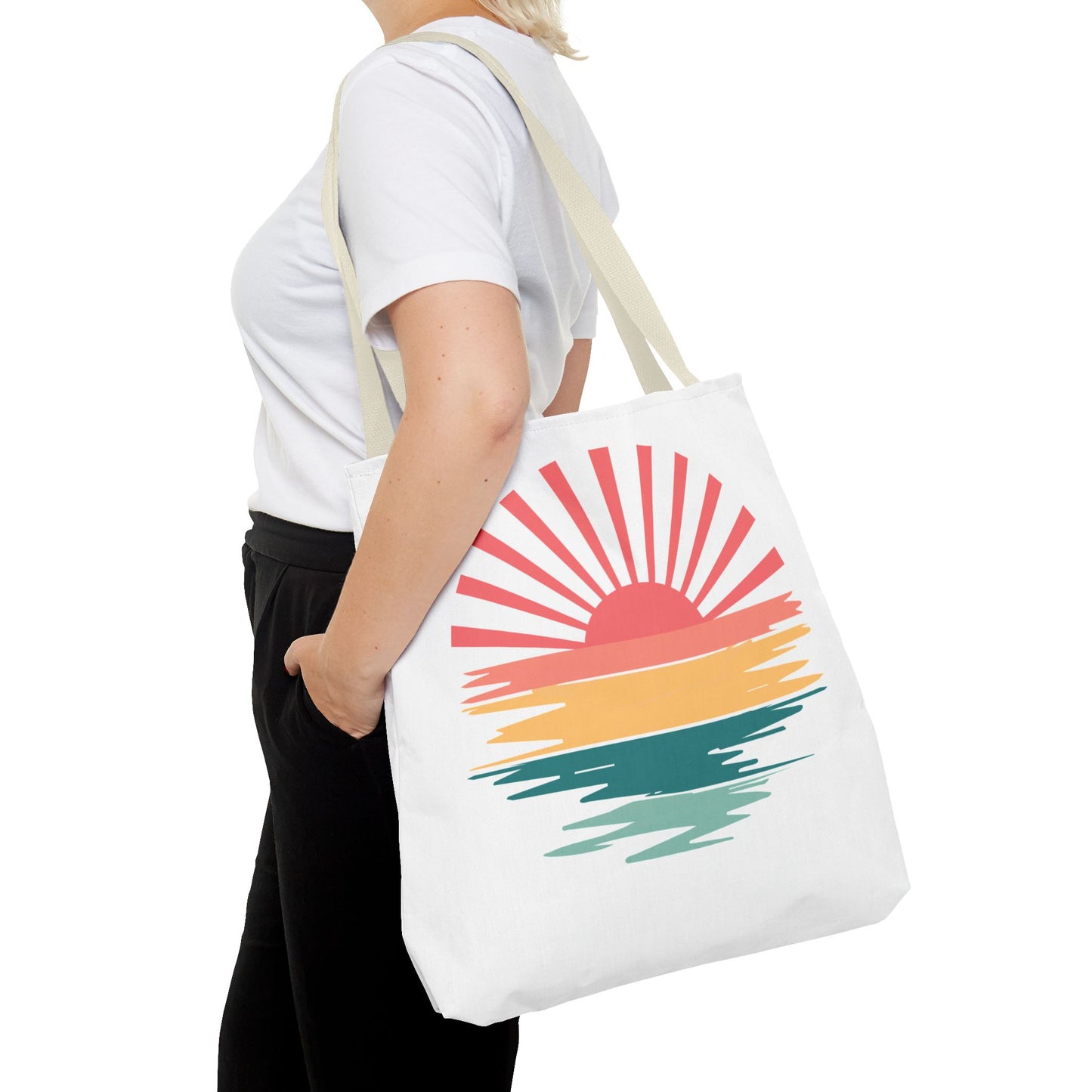 Sunrise Sunset Tote Bag — Retro Beach Sunset Canvas Tote