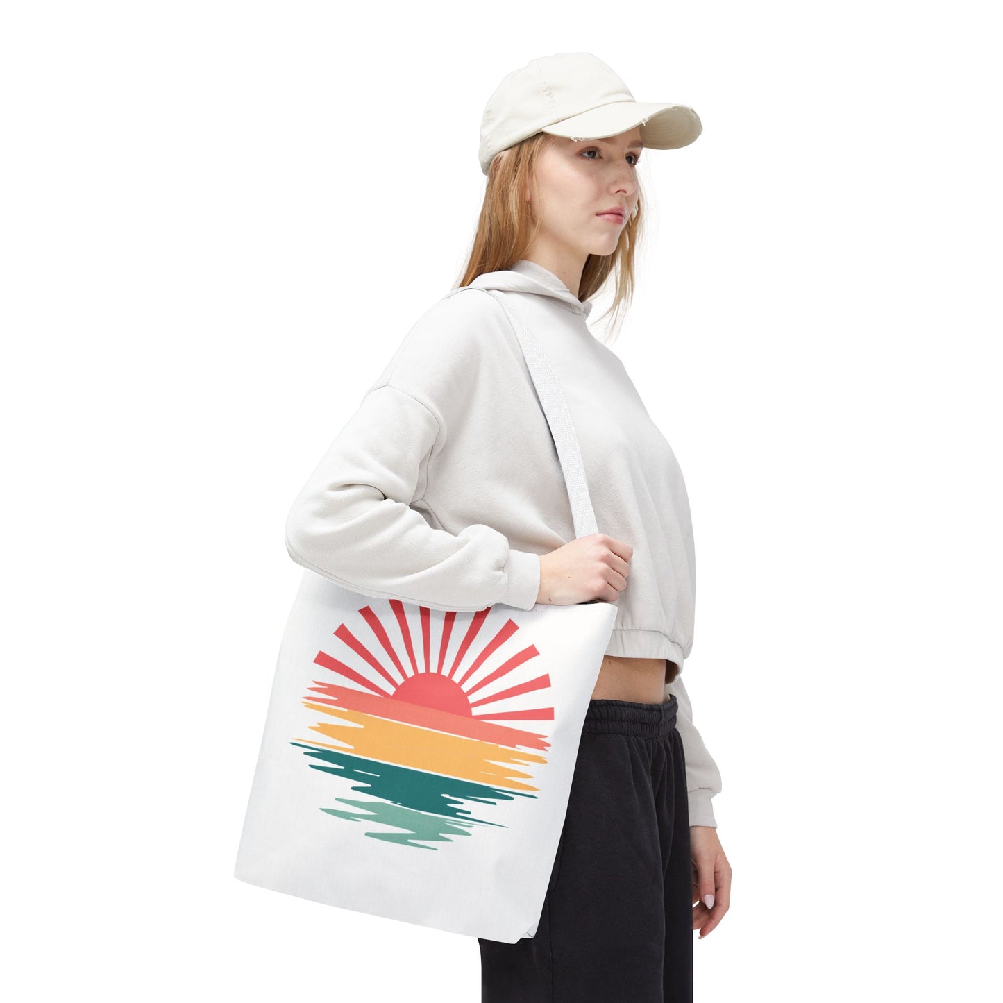 Sunrise Sunset Tote Bag — Retro Beach Sunset Canvas Tote