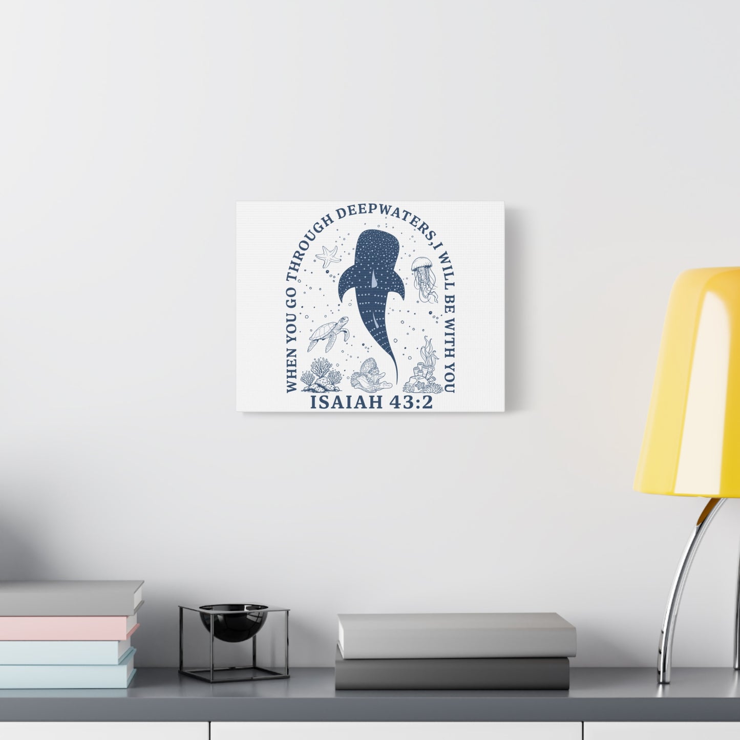 Isaiah 43:2 Whale Canvas Wall Art — "When You Go Through Deepwaters, I Will Be With You"
