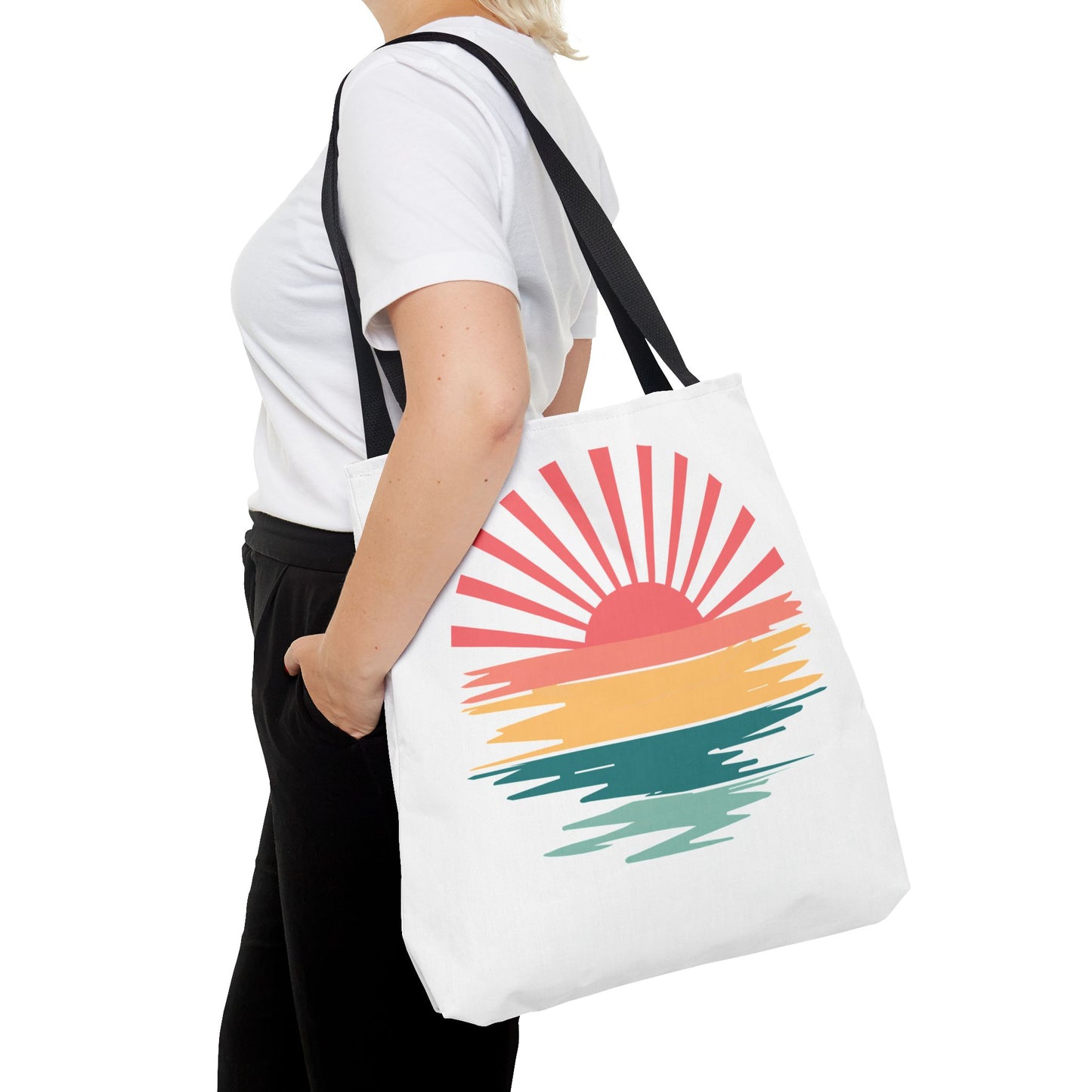 Sunrise Sunset Tote Bag — Retro Beach Sunset Canvas Tote
