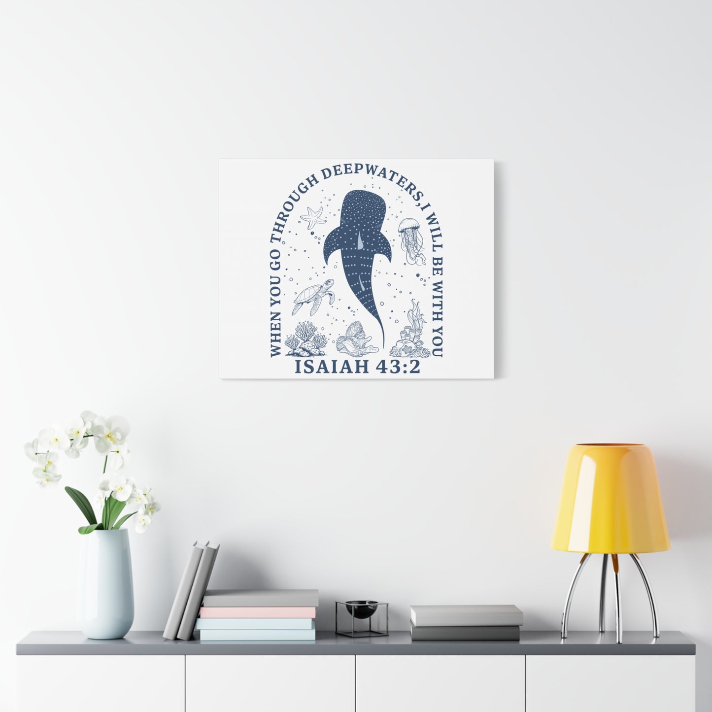 Isaiah 43:2 Whale Canvas Wall Art — "When You Go Through Deepwaters, I Will Be With You"