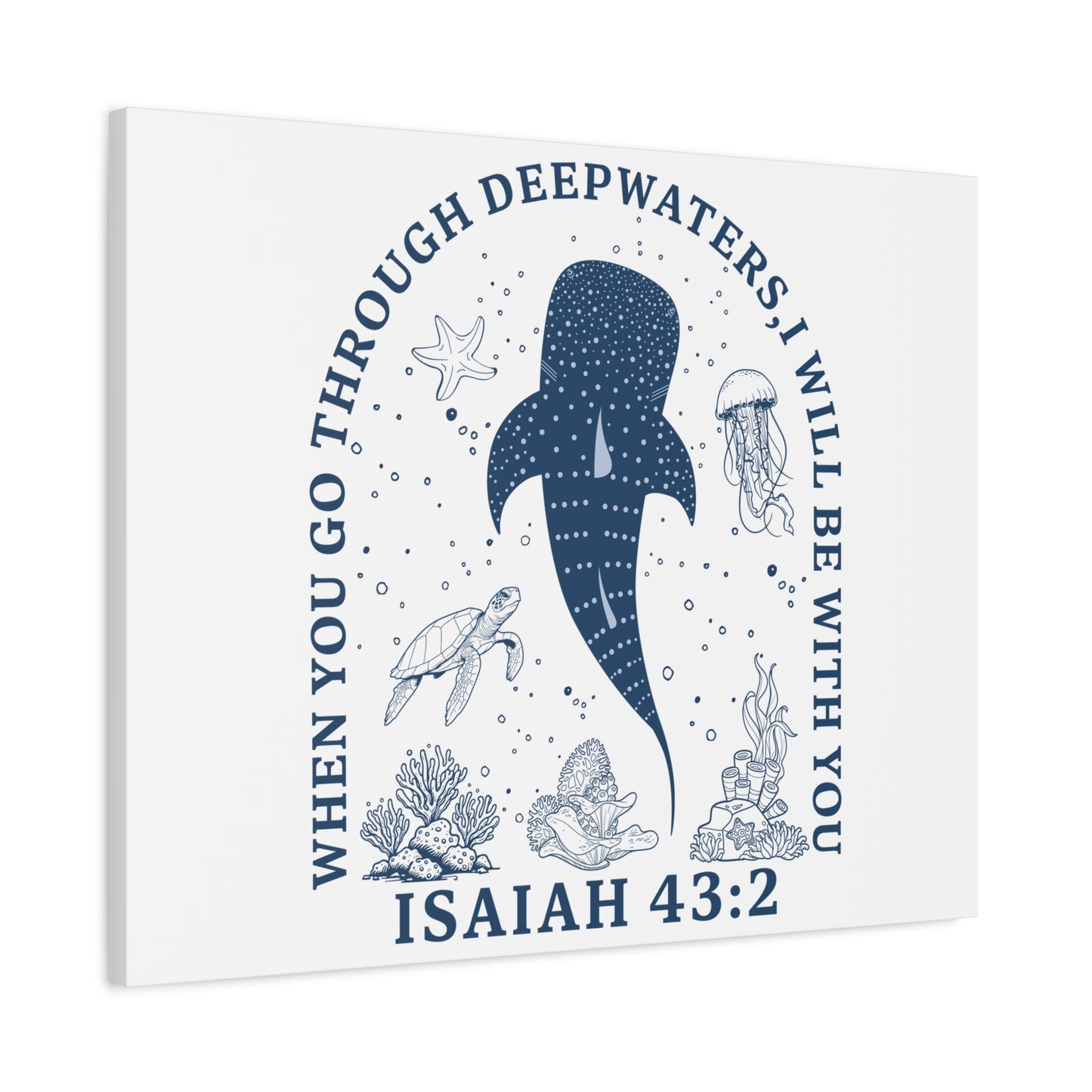 Isaiah 43:2 Whale Canvas Wall Art — "When You Go Through Deepwaters, I Will Be With You"