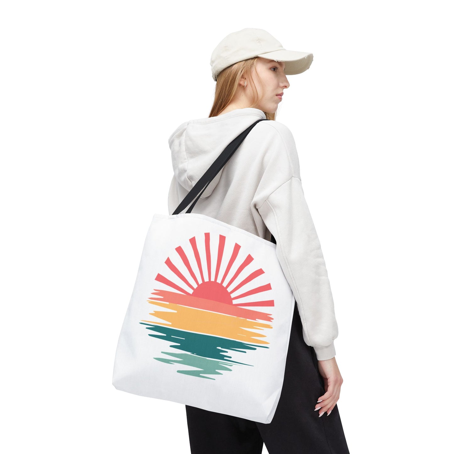 Sunrise Sunset Tote Bag — Retro Beach Sunset Canvas Tote