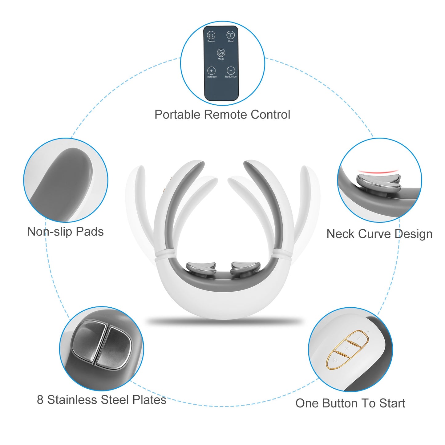 EMS Neck Massager W/ Heat, 6 Modes ,15 Intensity Levels